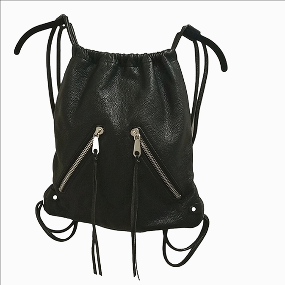 Rebecca Minkoff Handbags - REBECCA MINKOFF BLACK PEBBLED LEATHER DRAWSTRING BACKPACK